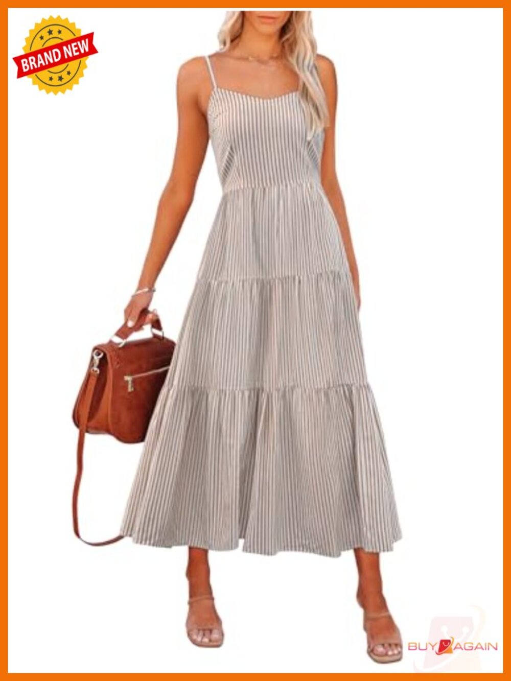 Womens Summer Striped Gingham Midi Dress Casual Beach Sundress